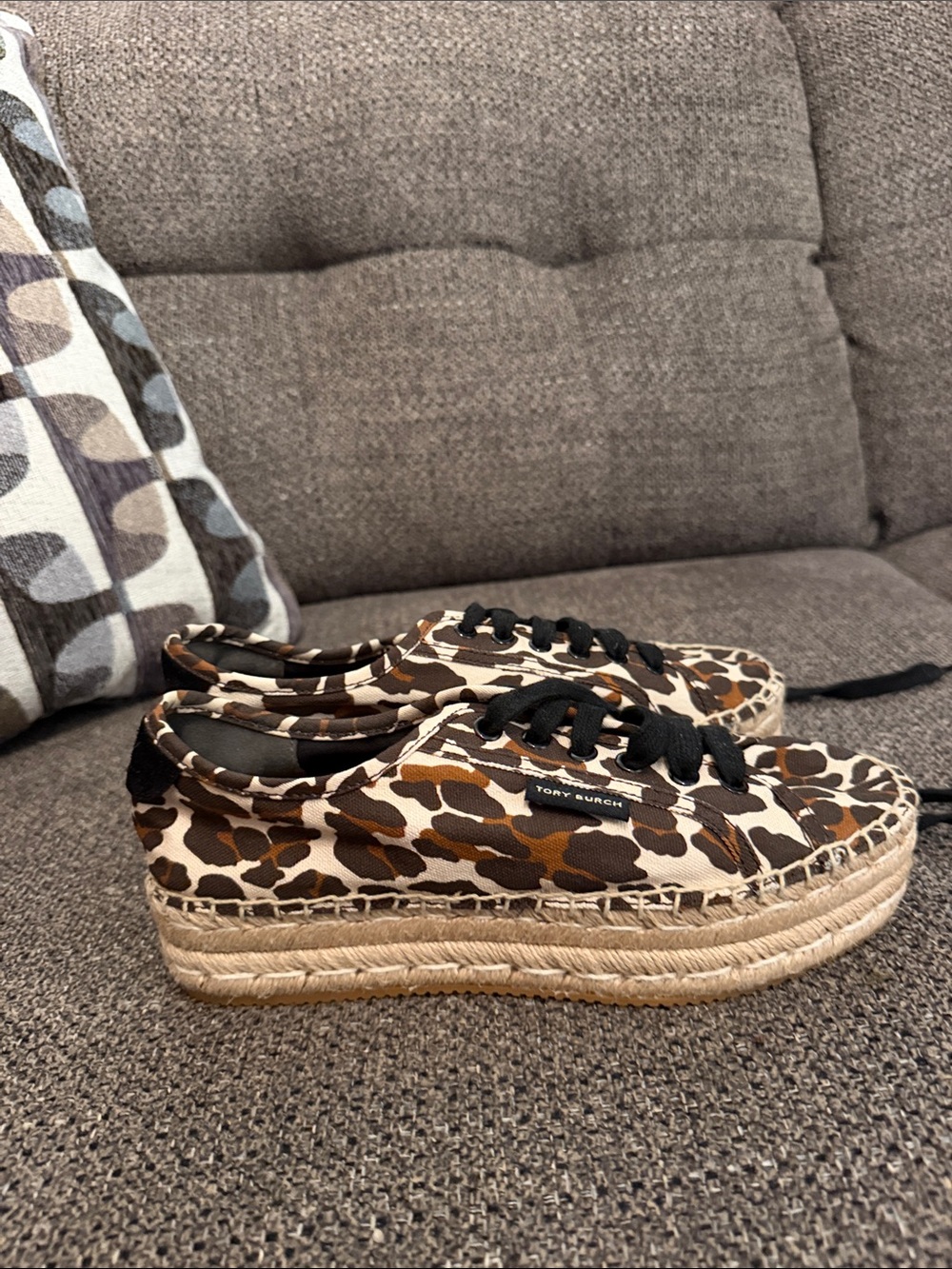 Tory Burch Leopard-Print Espadrille Platform Sneakers in Brown and Black